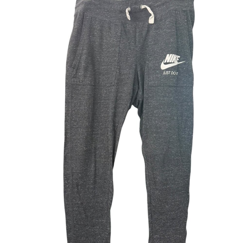 ✨ NIKE Charcoal Heathered Joggers Small EUC Cotton Stretch Lounge 👟 - Picture 2 of 8